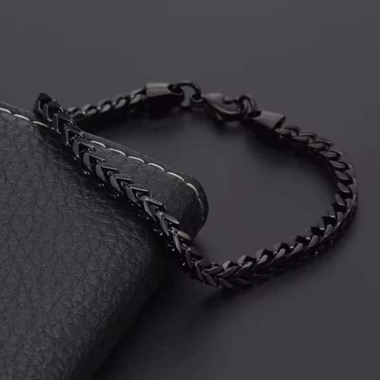 THE MEN THING Steel Bracelets TWIN TOUGH - 5mm Titanium Steel Black Bracelet for Men & Boys (8 inch)