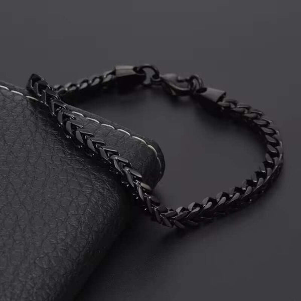 TWIN TOUGH - 5mm Titanium Steel Black Bracelet for Men & Boys (8 inch)