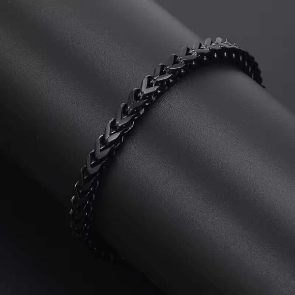 TWIN TOUGH - 5mm Titanium Steel Black Bracelet for Men & Boys (8 inch)