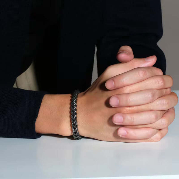 TWIN TOUGH - 5mm Titanium Steel Black Bracelet for Men & Boys (8 inch)