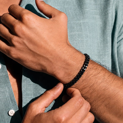 THE MEN THING Steel Bracelets TWIN TOUGH - 5mm Titanium Steel Black Bracelet for Men & Boys (8 inch)