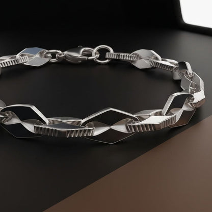 THE MEN THING Steel Bracelets TWIST LINK - 7mm Titanium Steel Bracelet with Lobster Clasp for Men & Boy (8 inch)