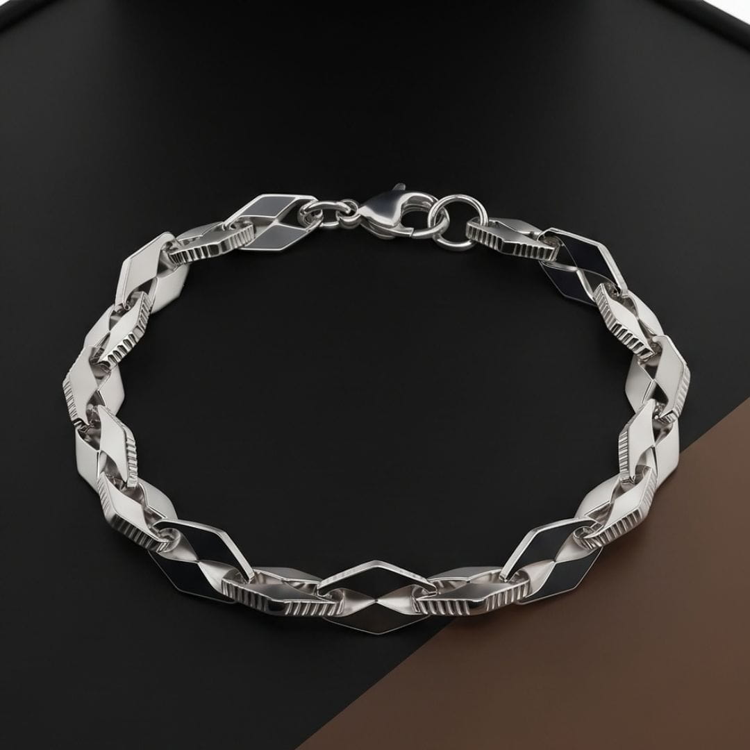 THE MEN THING Steel Bracelets TWIST LINK - 7mm Titanium Steel Bracelet with Lobster Clasp for Men & Boy (8 inch)