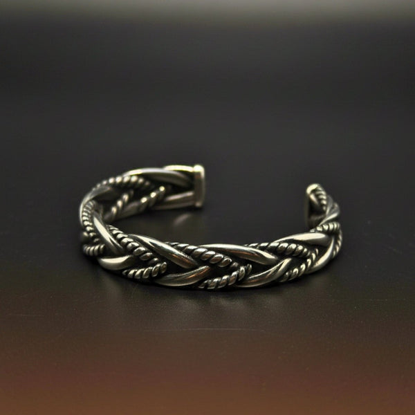 TWISTED TEXTURE - Open Bangle Bracelet (Adjustable) - 12mm Stainless Steel for Men & Boys