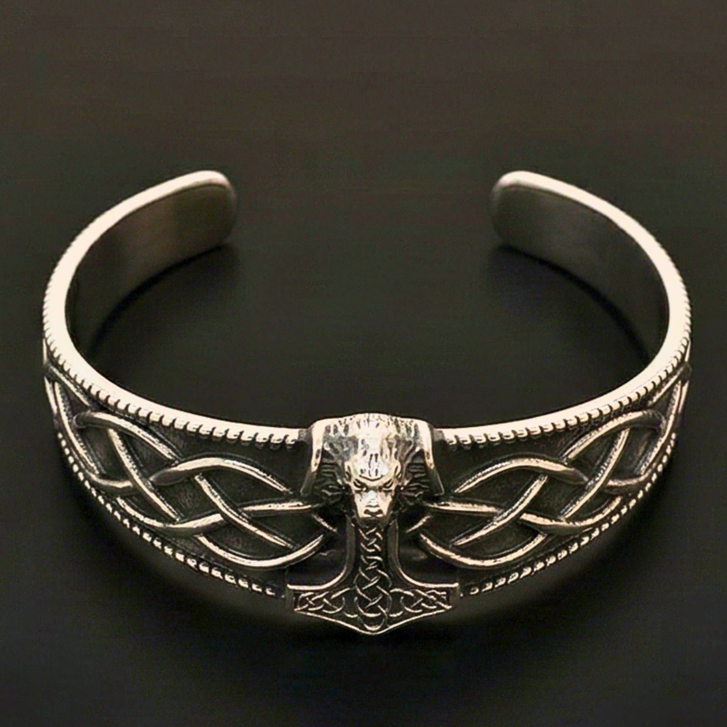 THE MEN THING Steel Bracelets VALKNUT WOLF - Pure Stainless Steel Open Bangle Bracelet (Adjustable) for Men & Boys