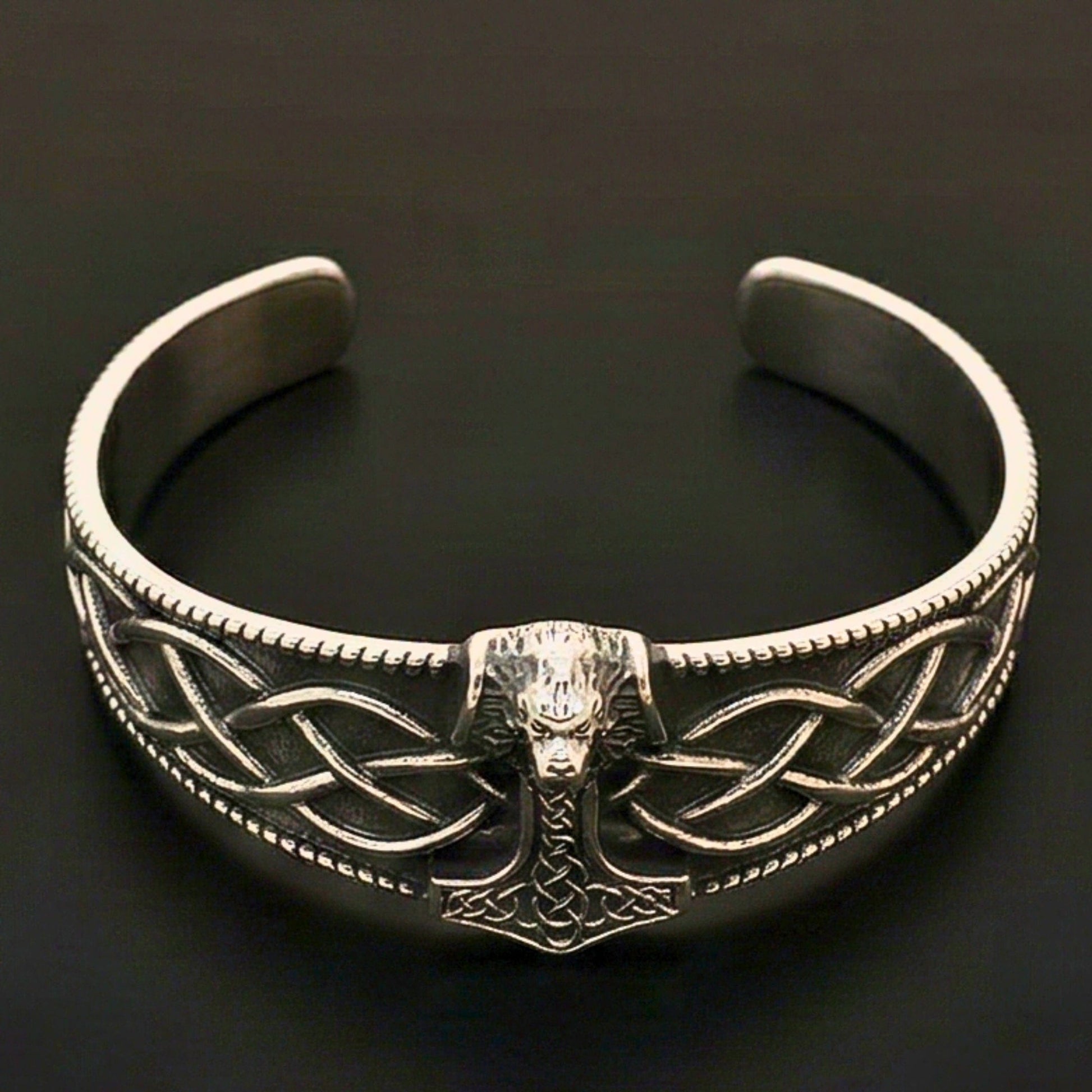 THE MEN THING Steel Bracelets VALKNUT WOLF - Pure Stainless Steel Open Bangle Bracelet (Adjustable) for Men & Boys