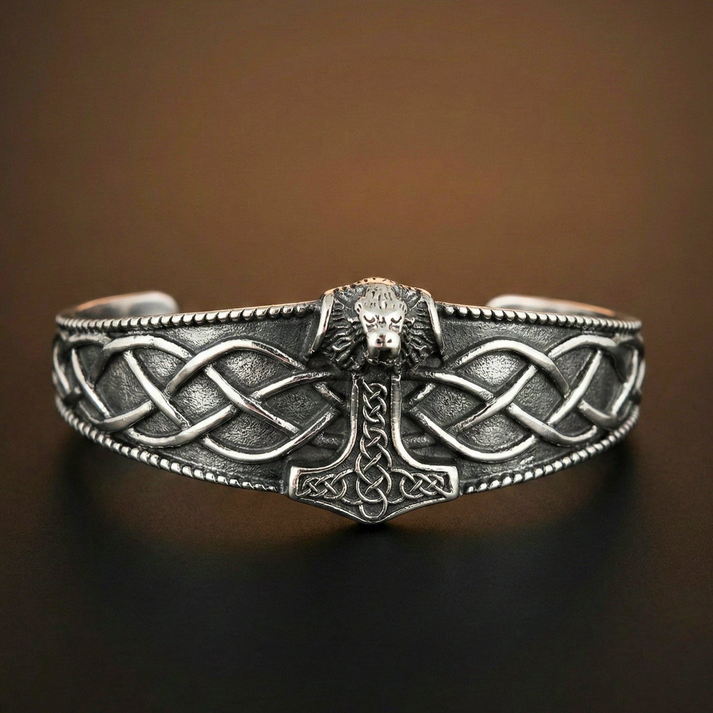 THE MEN THING Steel Bracelets VALKNUT WOLF - Pure Stainless Steel Open Bangle Bracelet (Adjustable) for Men & Boys