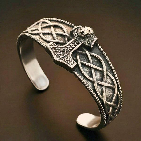 VALKNUT WOLF - Pure Stainless Steel Open Bangle Bracelet (Adjustable) for Men & Boys