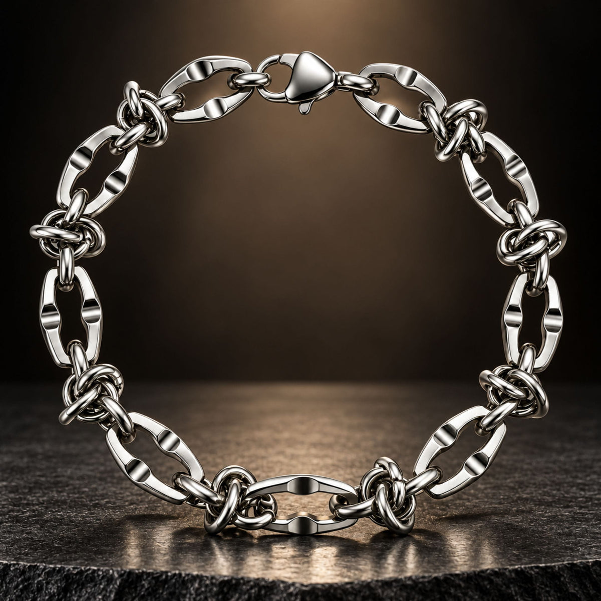 THE MEN THING Steel Bracelets VANGUARD LINK - 7mm Titanium Steel Bracelet with Lobster Clasp for Men & Boy (8 inch)