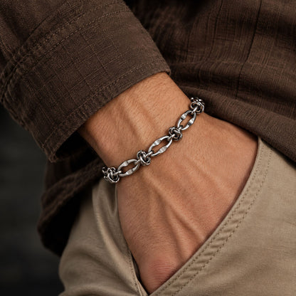 THE MEN THING Steel Bracelets VANGUARD LINK - 7mm Titanium Steel Bracelet with Lobster Clasp for Men & Boy (8 inch)