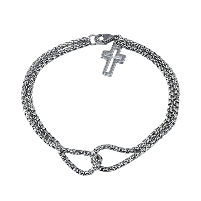 THE MEN THING Steel Bracelets VECTRO NEXUS -  Pure Stainless Steel Double Chain Cross Hollow Bracelet 8 inch with Lobster Claw Buckle for Men & Boy.