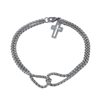 THE MEN THING Steel Bracelets VECTRO NEXUS -  Pure Stainless Steel Double Chain Cross Hollow Bracelet 8 inch with Lobster Claw Buckle for Men & Boy.