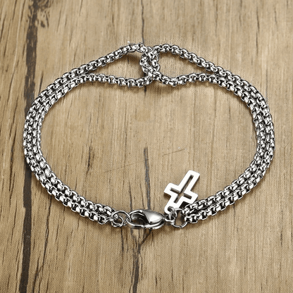 THE MEN THING Steel Bracelets VECTRO NEXUS -  Pure Stainless Steel Double Chain Cross Hollow Bracelet 8 inch with Lobster Claw Buckle for Men & Boy.