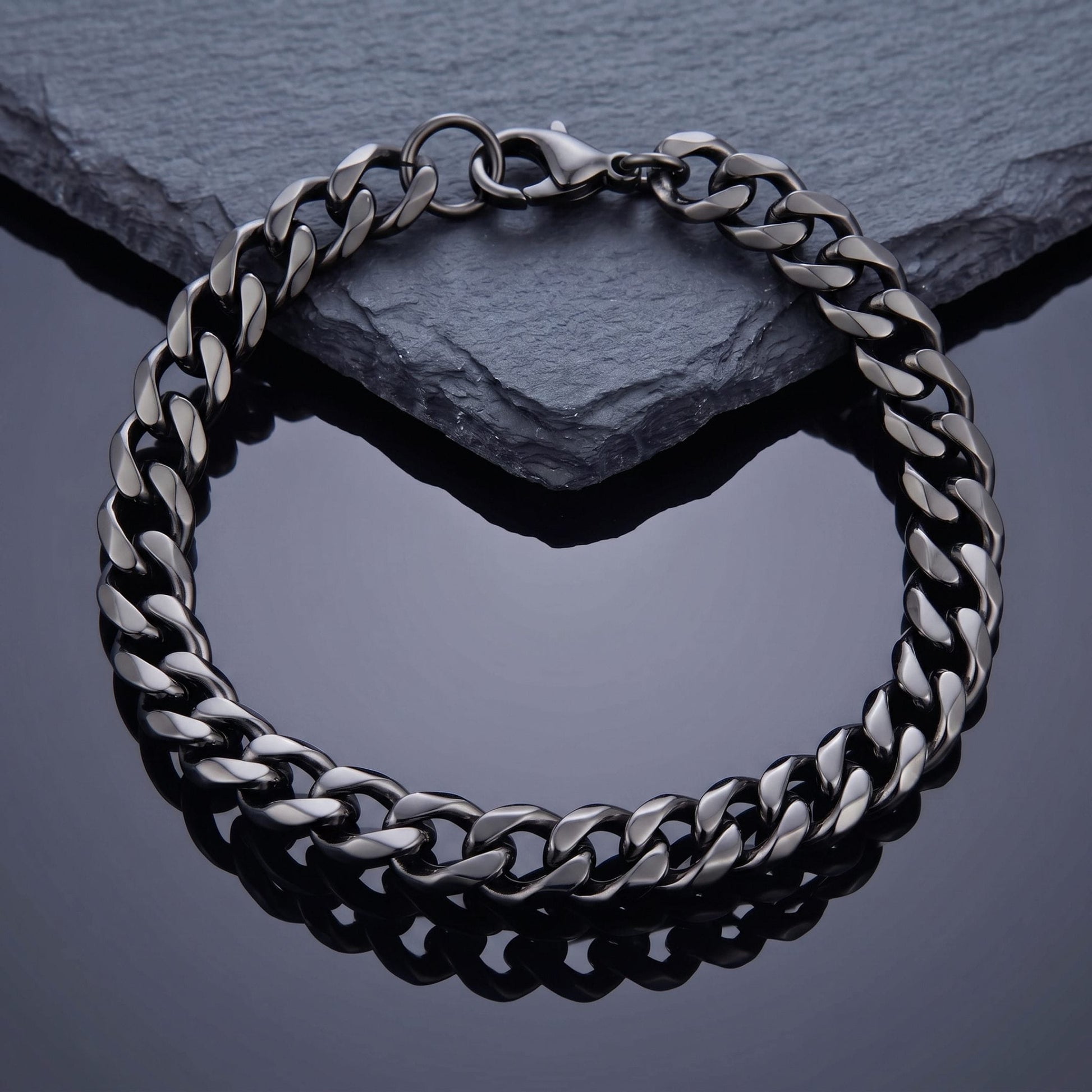 THE MEN THING Steel Bracelets VELOC CURB - BLACK - 8mm Titanium Steel Bracelet with Lobster Clasp for Men & Boy 9 inch