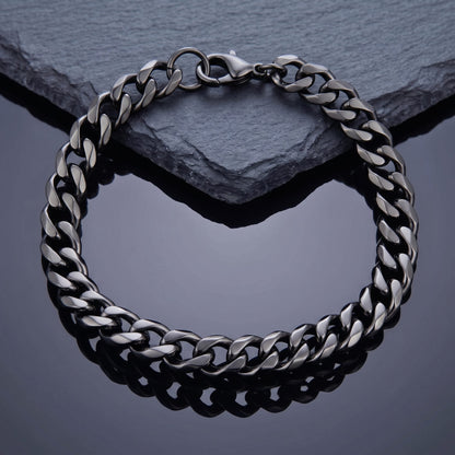 THE MEN THING Steel Bracelets VELOC CURB - BLACK - 8mm Titanium Steel Bracelet with Lobster Clasp for Men & Boy 9 inch