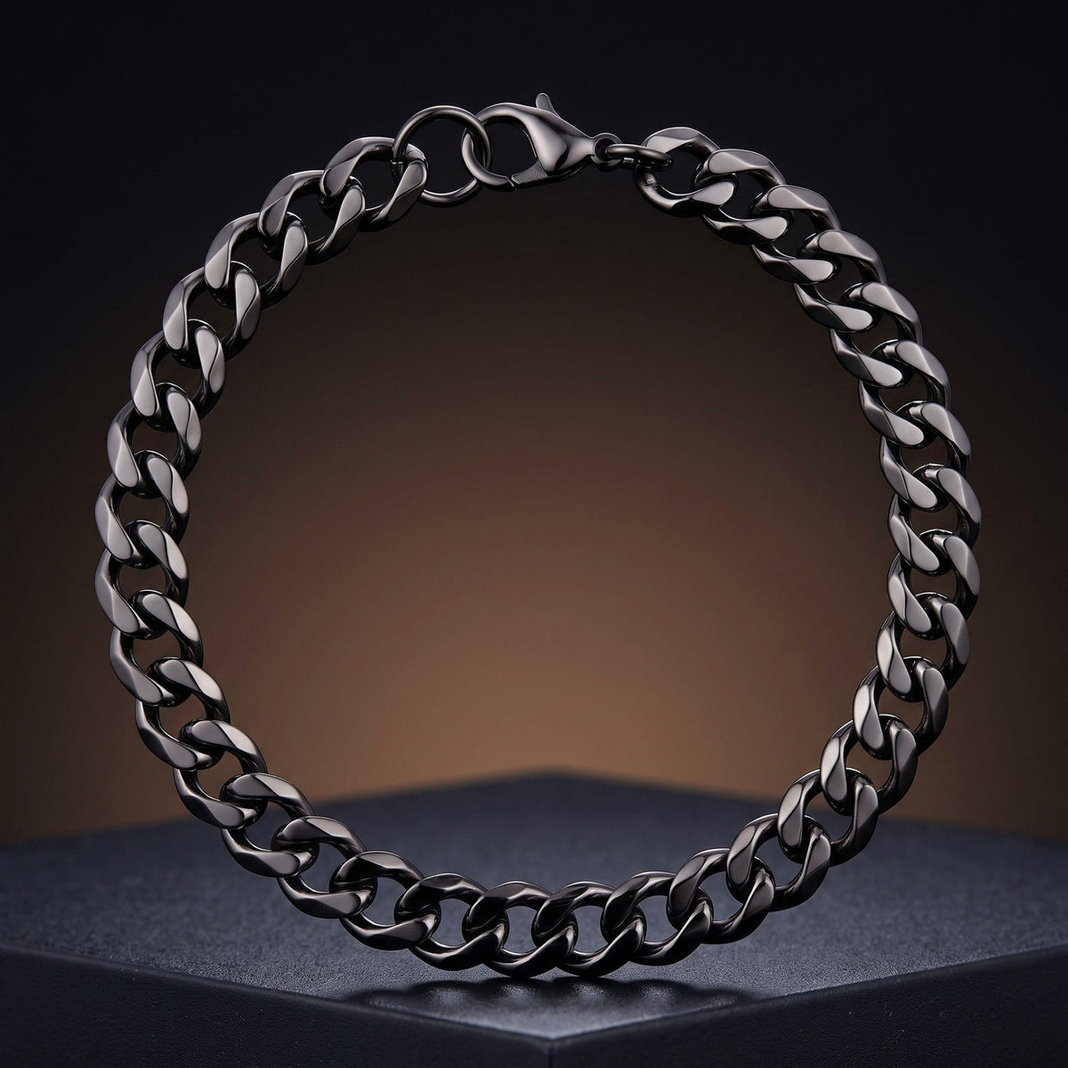 THE MEN THING Steel Bracelets VELOC CURB - BLACK - 8mm Titanium Steel Bracelet with Lobster Clasp for Men & Boy 9 inch