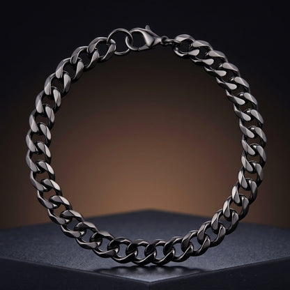 THE MEN THING Steel Bracelets VELOC CURB - BLACK - 8mm Titanium Steel Bracelet with Lobster Clasp for Men & Boy 9 inch