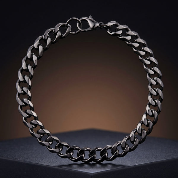 VELOC CURB - BLACK - 8mm Titanium Steel Bracelet with Lobster Clasp for Men & Boy 9 inch