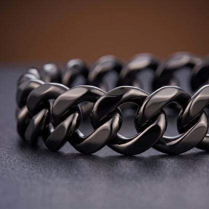 THE MEN THING Steel Bracelets VELOC CURB - BLACK - 8mm Titanium Steel Bracelet with Lobster Clasp for Men & Boy 9 inch