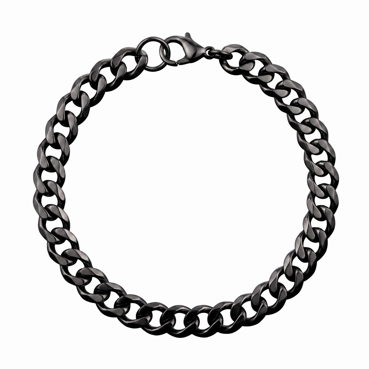 THE MEN THING Steel Bracelets VELOC CURB - BLACK - 8mm Titanium Steel Bracelet with Lobster Clasp for Men & Boy 9 inch
