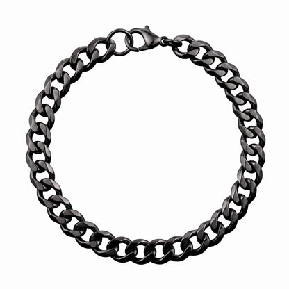 THE MEN THING Steel Bracelets VELOC CURB - BLACK - 8mm Titanium Steel Bracelet with Lobster Clasp for Men & Boy 9 inch