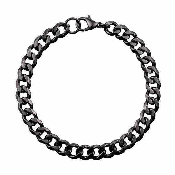 VELOC CURB - BLACK - 8mm Titanium Steel Bracelet with Lobster Clasp for Men & Boy 9 inch