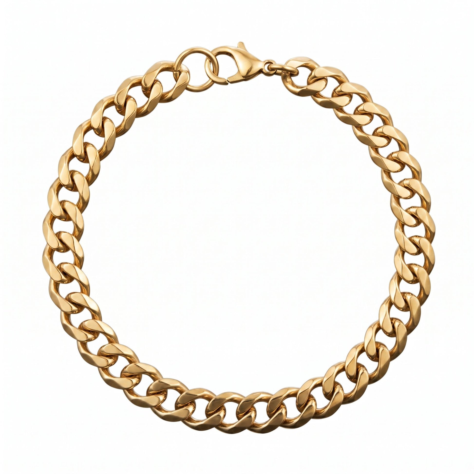 THE MEN THING Steel Bracelets VELOC CURB - GOLDEN - 8mm Titanium Steel Bracelet with Lobster Clasp for Men & Boy 9 inch