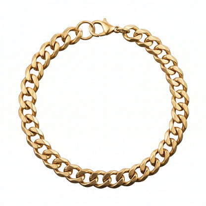 THE MEN THING Steel Bracelets VELOC CURB - GOLDEN - 8mm Titanium Steel Bracelet with Lobster Clasp for Men & Boy 9 inch