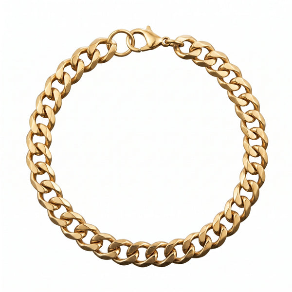VELOC CURB - GOLDEN - 8mm Titanium Steel Bracelet with Lobster Clasp for Men & Boy 9 inch