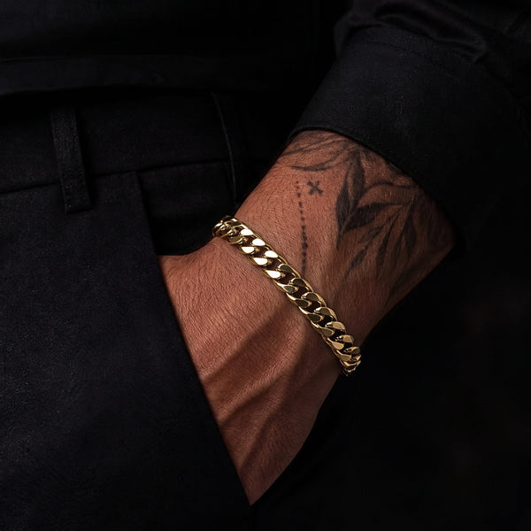 VELOC CURB - GOLDEN - 8mm Titanium Steel Bracelet with Lobster Clasp for Men & Boy 9 inch