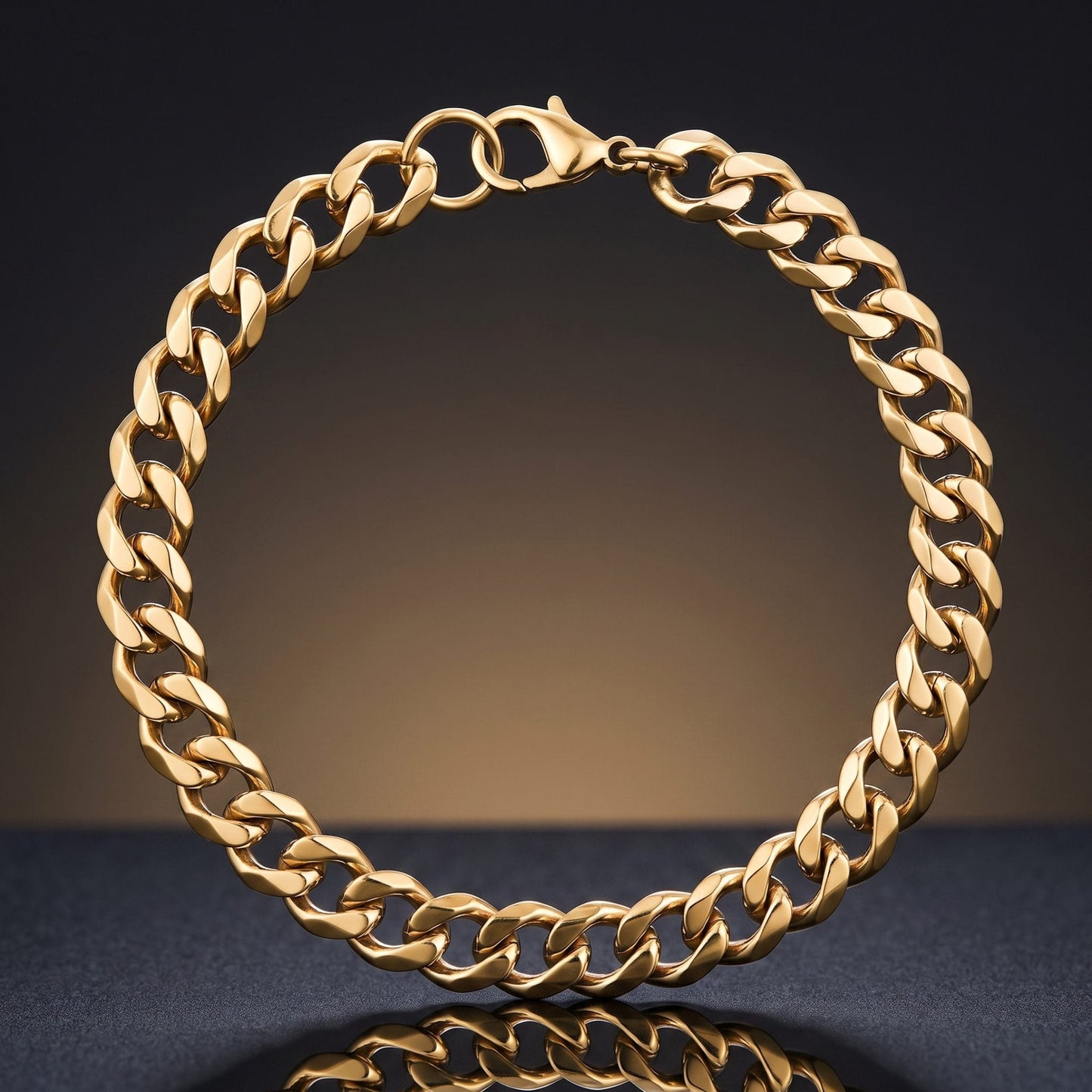 THE MEN THING Steel Bracelets VELOC CURB - GOLDEN - 8mm Titanium Steel Bracelet with Lobster Clasp for Men & Boy 9 inch