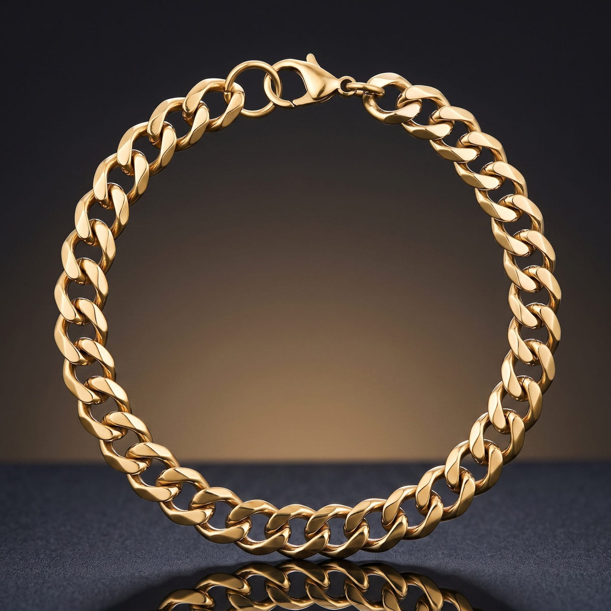 THE MEN THING Steel Bracelets VELOC CURB - GOLDEN - 8mm Titanium Steel Bracelet with Lobster Clasp for Men & Boy 9 inch