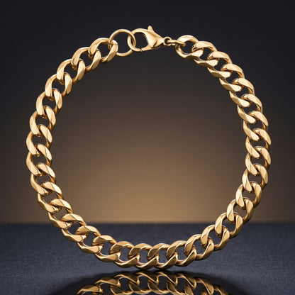 THE MEN THING Steel Bracelets VELOC CURB - GOLDEN - 8mm Titanium Steel Bracelet with Lobster Clasp for Men & Boy 9 inch