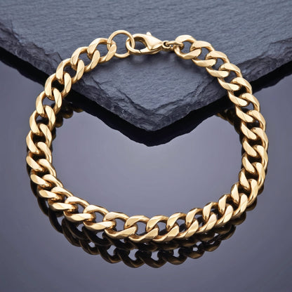 THE MEN THING Steel Bracelets VELOC CURB - GOLDEN - 8mm Titanium Steel Bracelet with Lobster Clasp for Men & Boy 9 inch