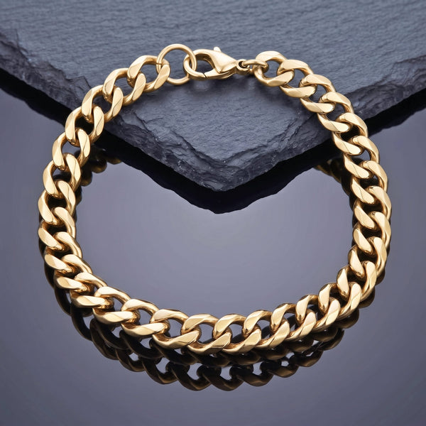 VELOC CURB - GOLDEN - 8mm Titanium Steel Bracelet with Lobster Clasp for Men & Boy 9 inch