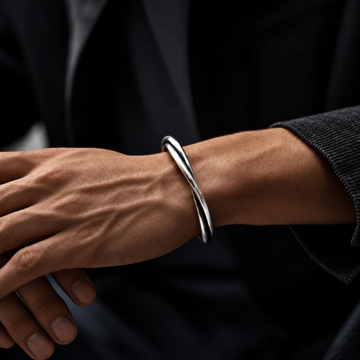 THE MEN THING Steel Bracelets VERVE TWISTED - "6"mm Pure Adjustable Alloy Bracelet for Men & Boys