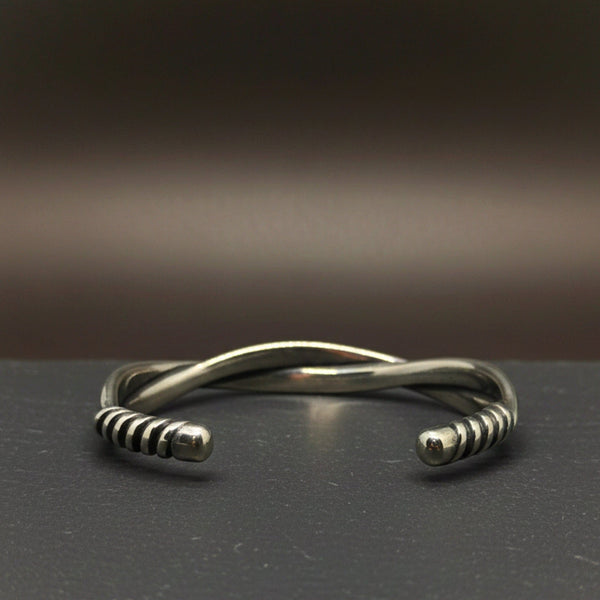 VERVE TWISTED - Open Bangle Bracelet (Adjustable) - 12mm Stainless Steel for Men & Boys