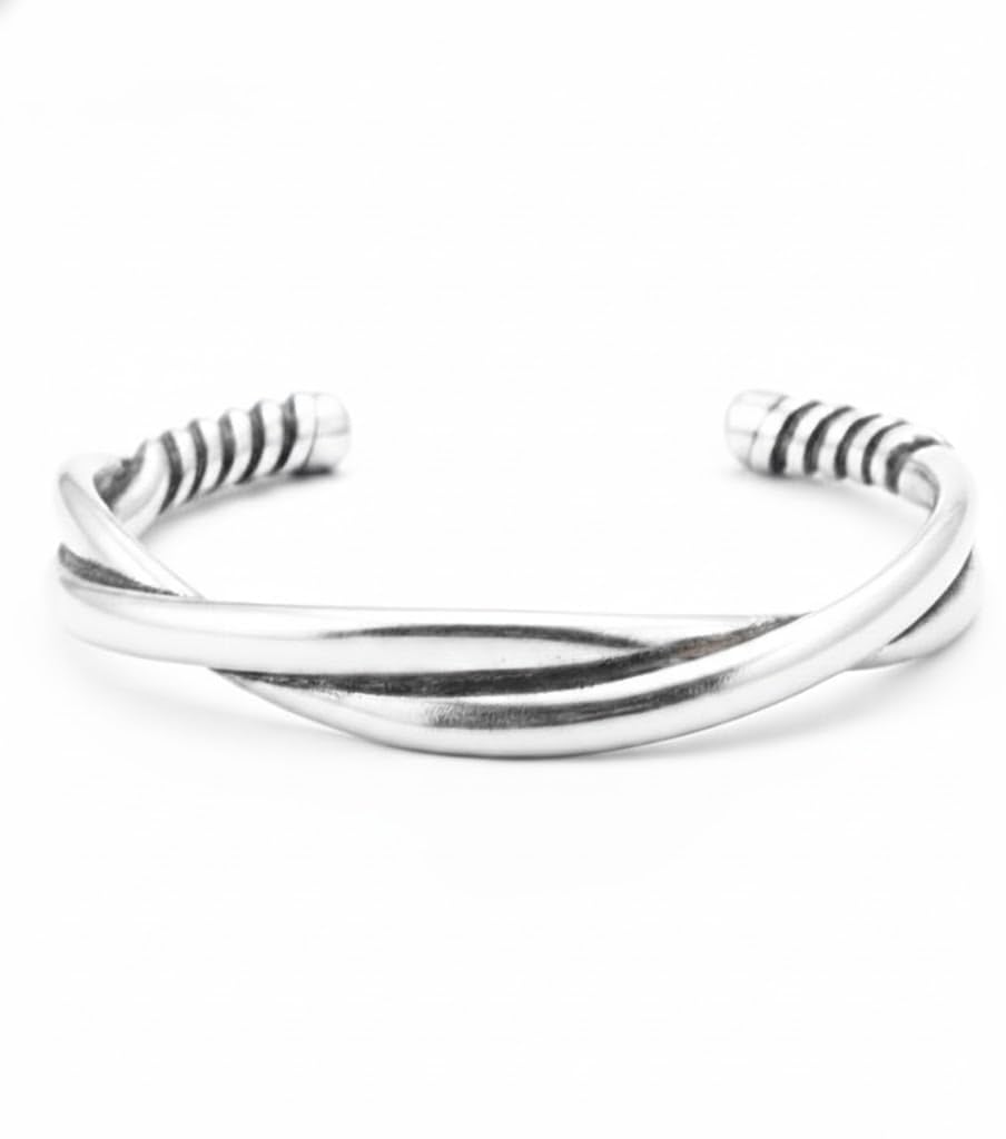 THE MEN THING Steel Bracelets VERVE TWISTED - Open Bangle Bracelet (Adjustable) - 12mm Stainless Steel for Men & Boys