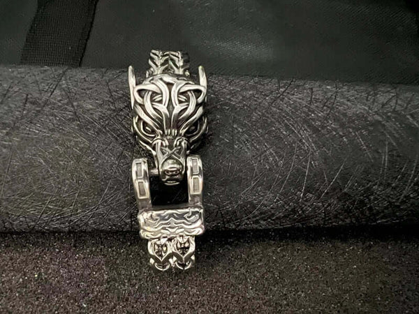 VIKING WOLF HEAD -  12mm Pure Titanium Steel Bracelet, American trending Style -  Norse Bracelet for Men & Boys (8inch)