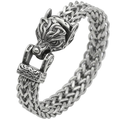 THE MEN THING Steel Bracelets VIKING WOLF HEAD -  12mm Pure Titanium Steel Bracelet, American trending Style -  Norse Bracelet for Men & Boys (8inch)