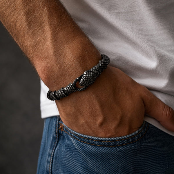VIPER - 10mm Pure Titanium Steel Black Color Bracelet with Hook Buckle for Men & Boy (8 inch)