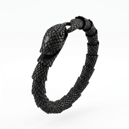 THE MEN THING Steel Bracelets VIPER - 10mm Pure Titanium Steel Black Color Bracelet with Hook Buckle for Men & Boy (8 inch)