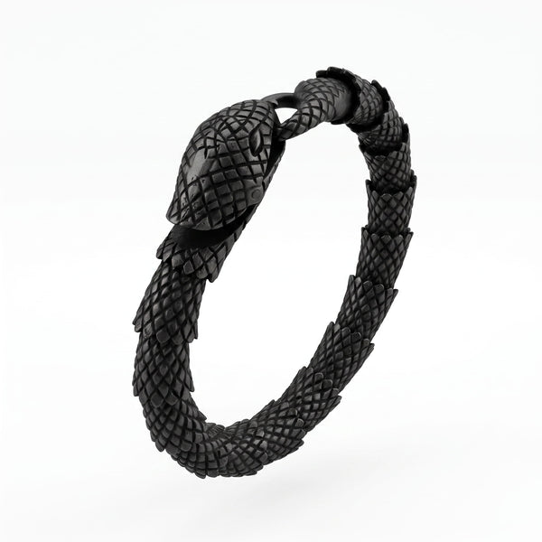VIPER - 10mm Pure Titanium Steel Black Color Bracelet with Hook Buckle for Men & Boy (8 inch)