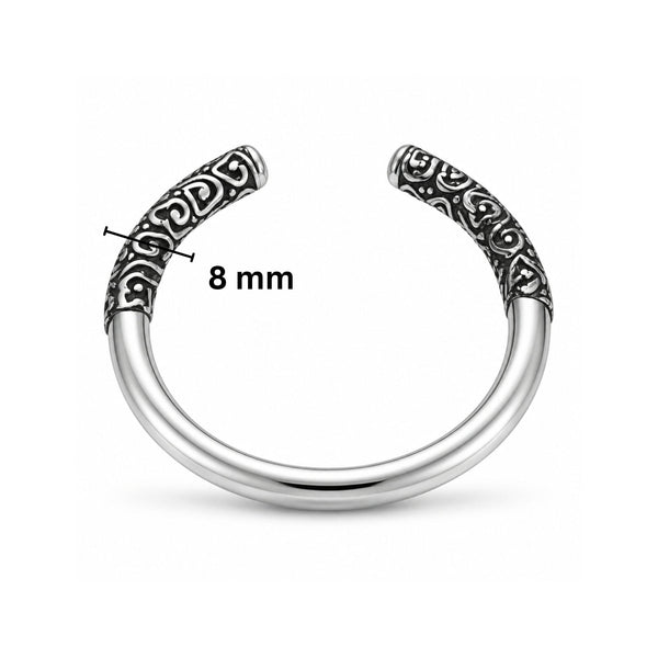 VORTEX ENGRAVED - 8mm Pure Stainless Steel Open Bangle Bracelet (Adjustable) for Men & Boys