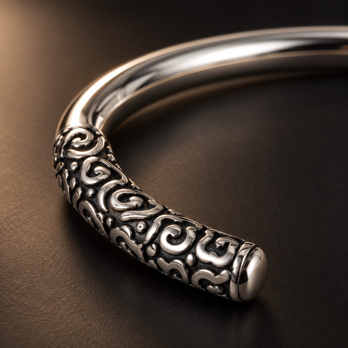 THE MEN THING Steel Bracelets VORTEX ENGRAVED - 8mm Pure Stainless Steel Open Bangle Bracelet (Adjustable) for Men & Boys