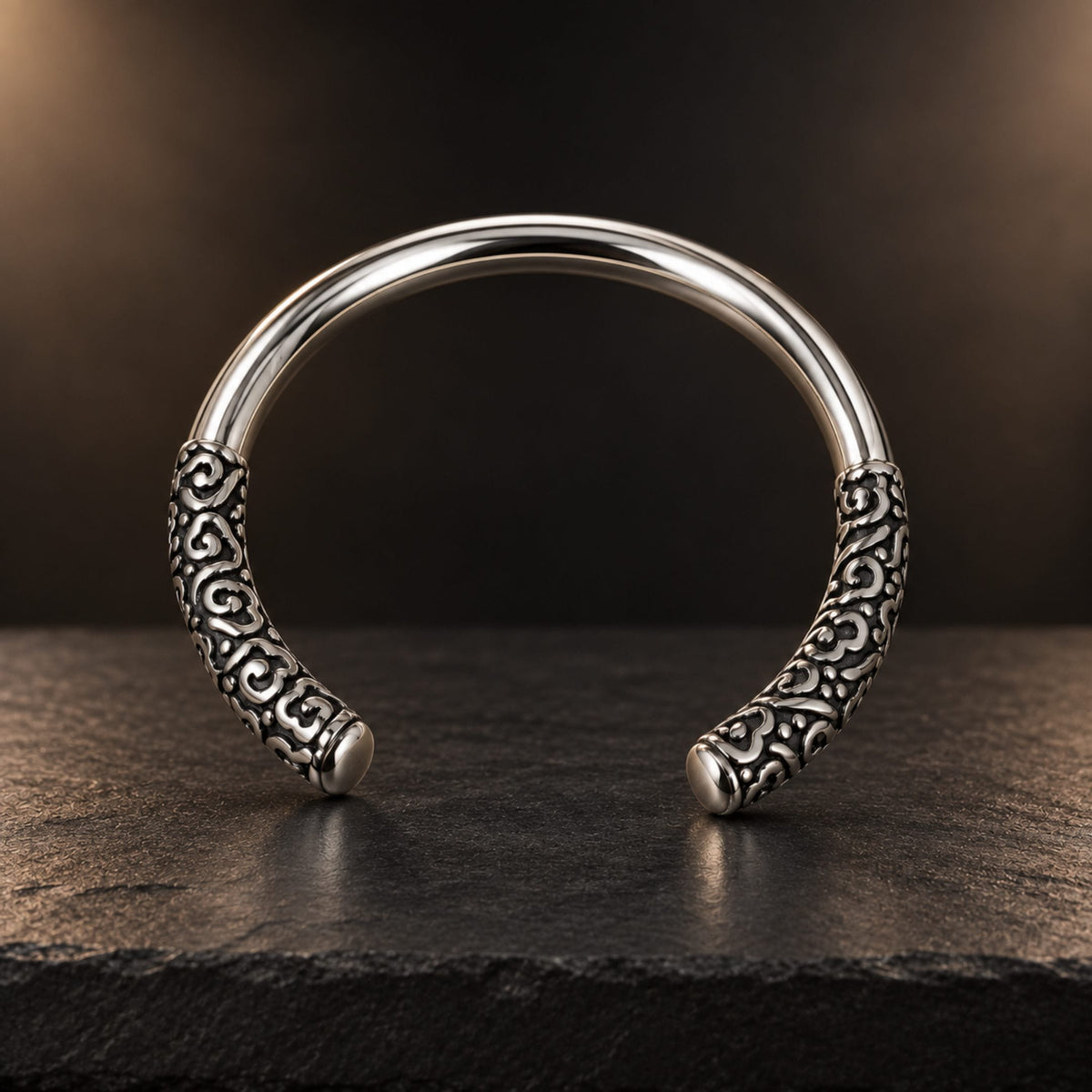 THE MEN THING Steel Bracelets VORTEX ENGRAVED - 8mm Pure Stainless Steel Open Bangle Bracelet (Adjustable) for Men & Boys