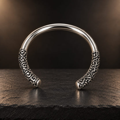 THE MEN THING Steel Bracelets VORTEX ENGRAVED - 8mm Pure Stainless Steel Open Bangle Bracelet (Adjustable) for Men & Boys