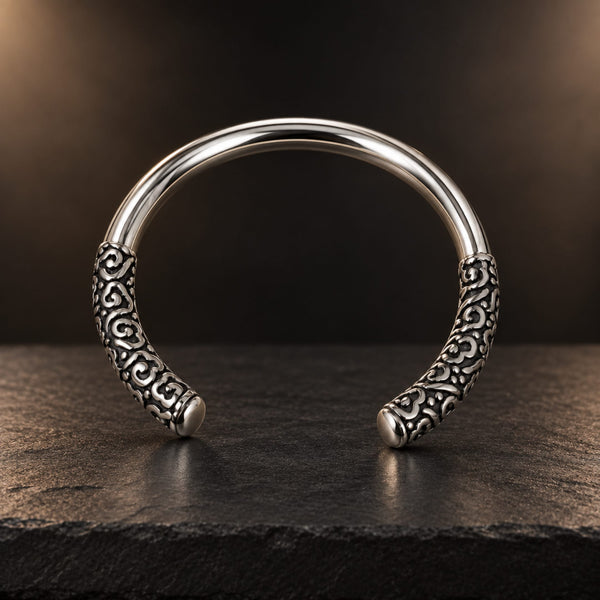 VORTEX ENGRAVED - 8mm Pure Stainless Steel Open Bangle Bracelet (Adjustable) for Men & Boys
