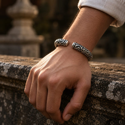 THE MEN THING Steel Bracelets VORTEX ENGRAVED - 8mm Pure Stainless Steel Open Bangle Bracelet (Adjustable) for Men & Boys