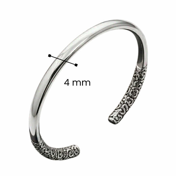 VORTEX ENGRAVED - Pure Stainless Steel Open Bangle Bracelet (Adjustable) for Men & Boys